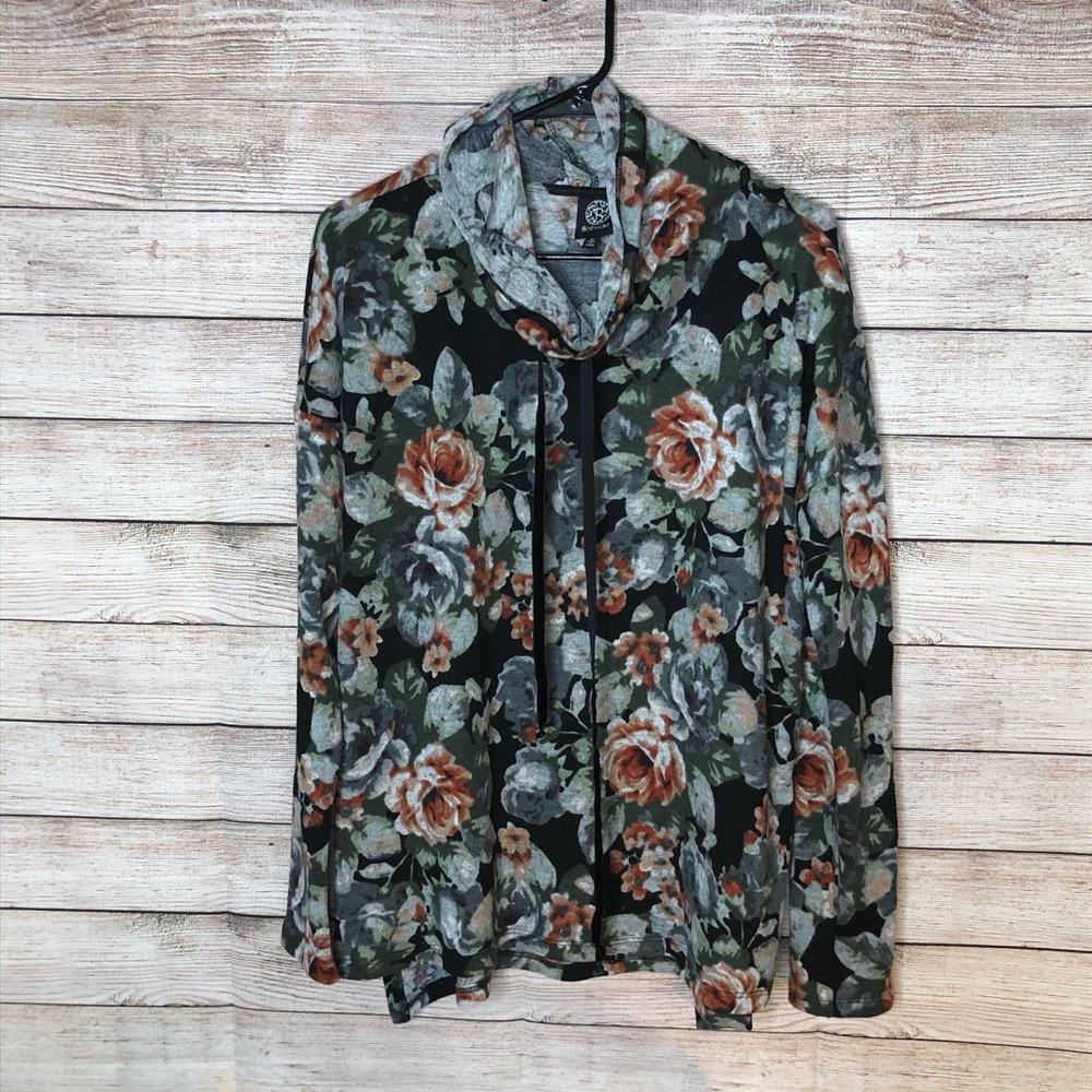 Bobeau Floral Cowl‎ NeckLightweight Sweater
